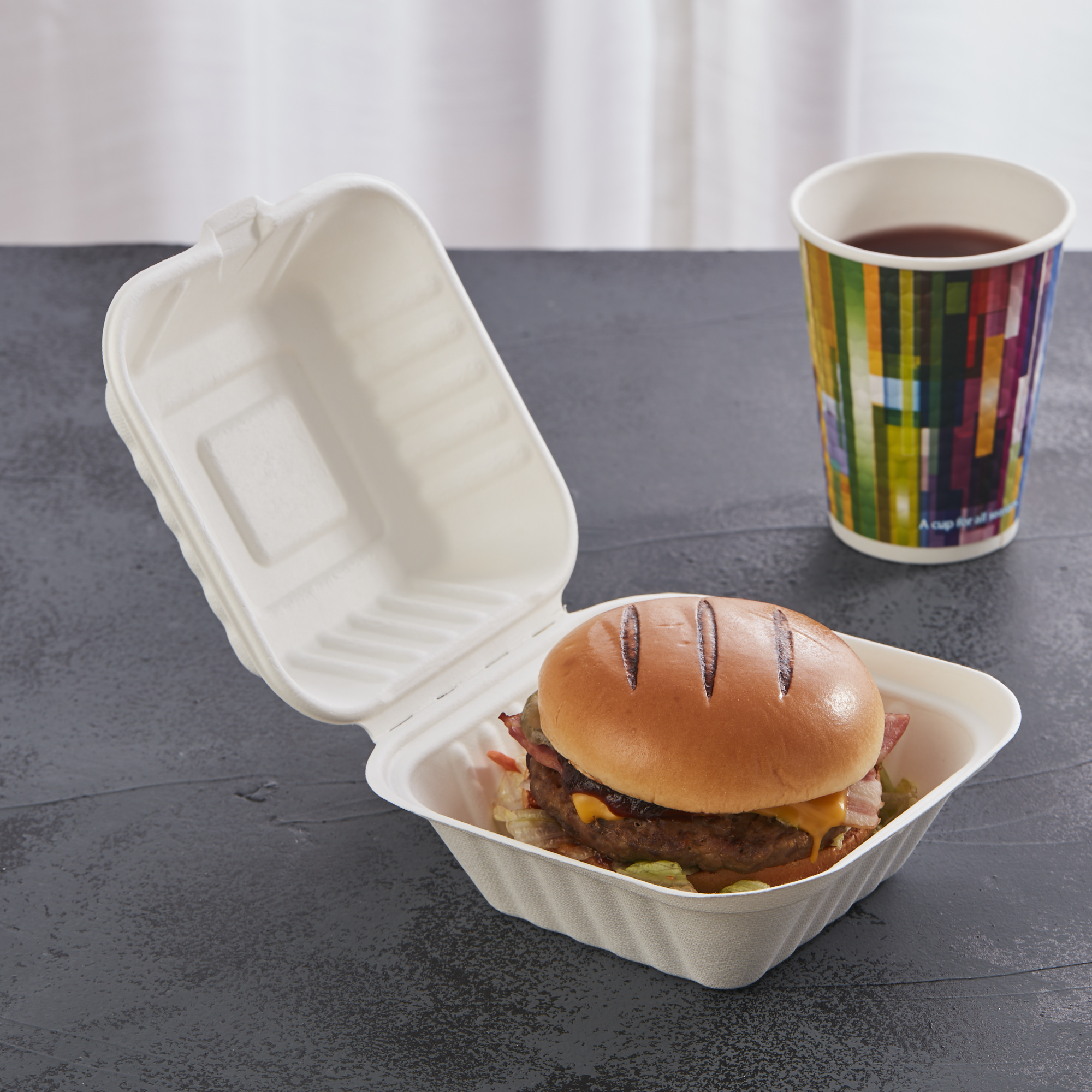 Eco-Friendly Biodegradable Sugarcane Bagasse 6 Inch Bagasse Hinged Container Takeaway Burger Box