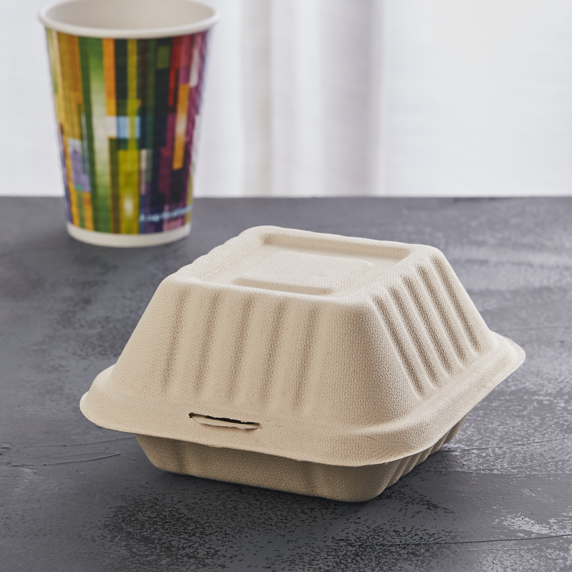 Burger Box Compostabile In Bagassa 6x6 Con Coperchio: Contenitore Da Asporto Ecologico